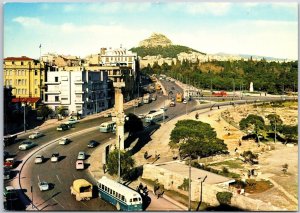 Athens A View To The Amalais Avenue Greece Highway Buildings Trees Postcard