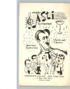 NYC Greenwich Village Adolph's Opera Restaurant Old PC