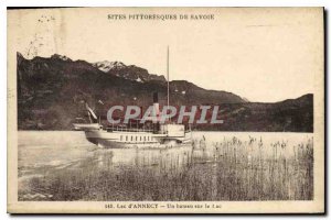 Old Postcard Lake Annecy A boat on Lake