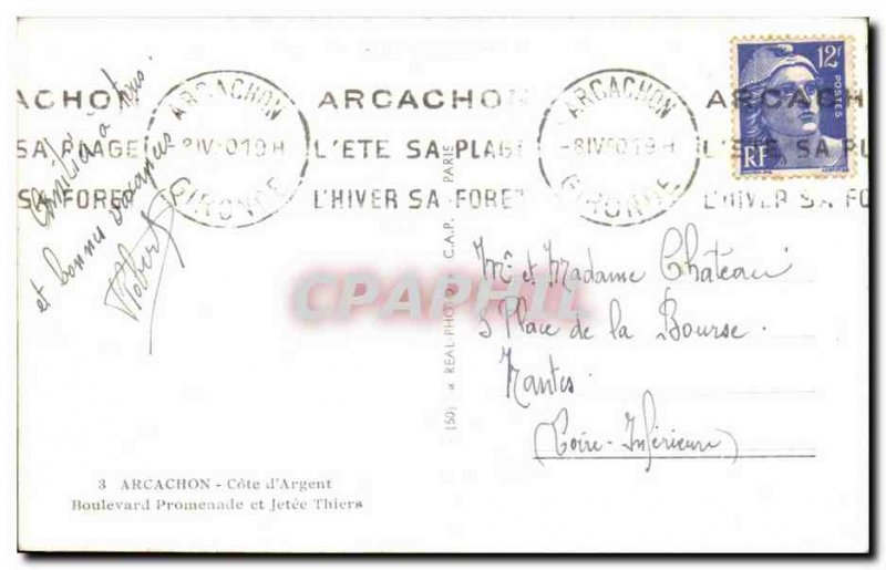 Old Postcard Arcachon Cote d & # 39Argent Boulevard Promenade and pier Thiers