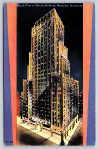 Memphis Tennessee~Sterick Bldg Night View~Illuminated~Gothic Revival~1950s PC