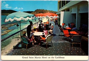 VINTAGE CONTINENTAL SIZED POSTCARD GRAND SAINT MARTIN HOTEL AT MARIGOT FWI 1960s