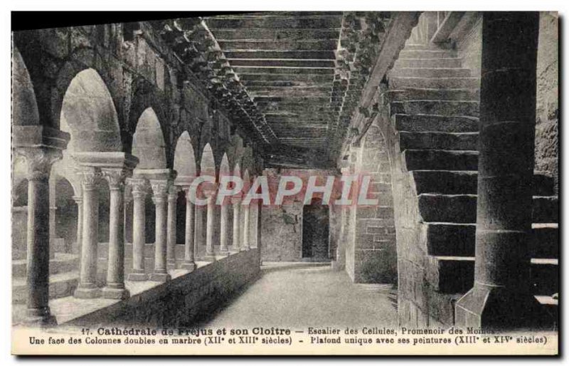 Old Postcard From Frejus Cathedral Staircase Promenoir monks' cells