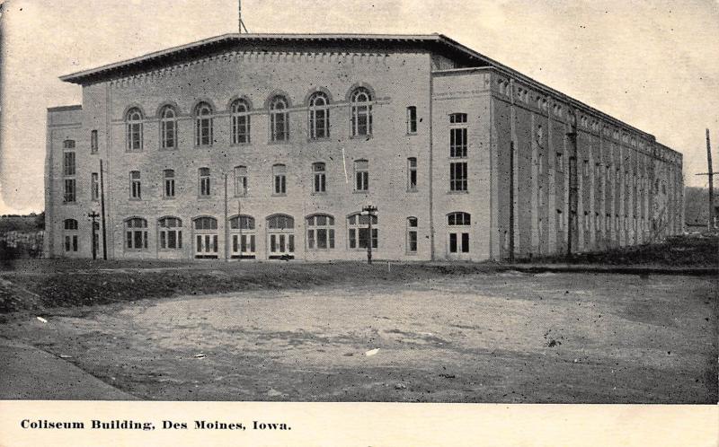 Coliseum Building, Des Moines, Iowa, Early Postcard, Unused