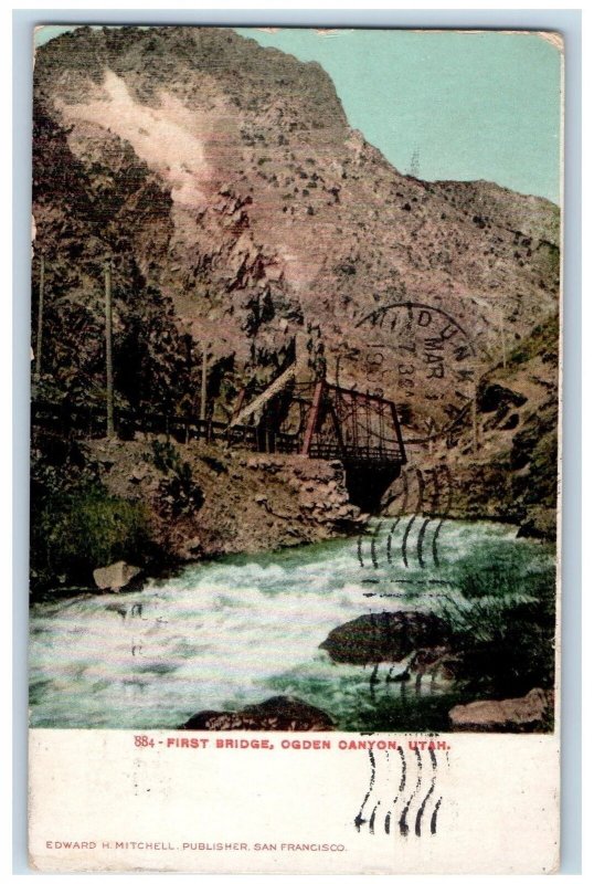 1909 Scenic View Of First Bridge Ogden Canyon Utah UT, River Scene Postcard 