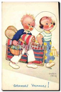 Old Postcard Fantasy Illustrator Child Beatrice Mallet Great Vacations