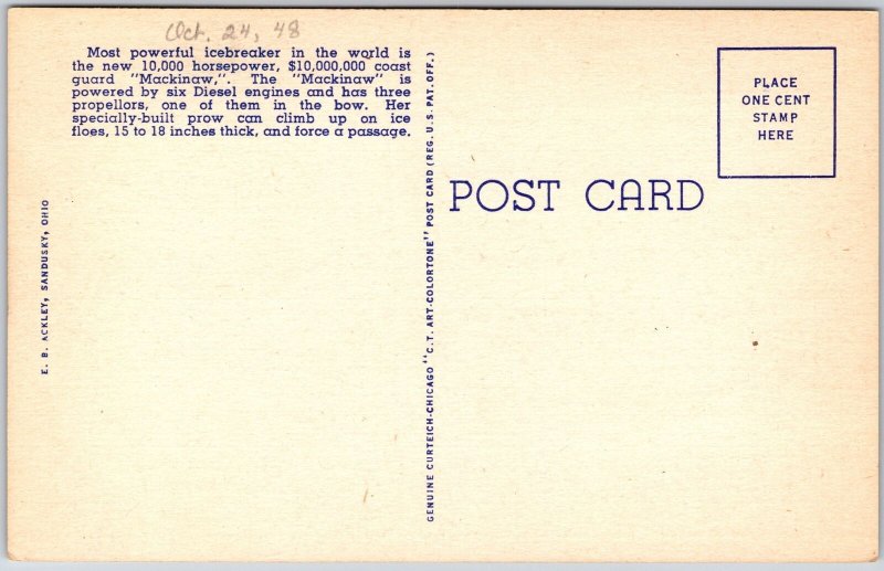 Ohio OH, Ice Crusher, Mackinaw Ship, Operating on Great Lake, Vintage Postcard