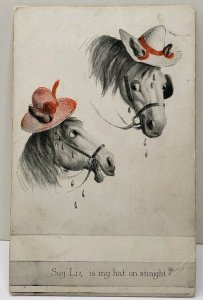 Horses Say Liz, Is My Hat On Straight Durant WY to Minneapolis 1909 Postcard D14