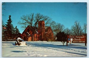 OWOSSO, MI Michigan ~ Winter Scene CHRIST EPISCOPAL CHURCH c1960s Postcard