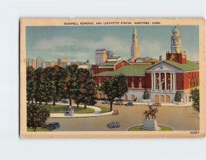 Postcard Bushnell Memorial And Lafayette Statue, Hartford, Connecticut