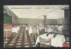 ASHTABULA OHIO THE SWALLOWS RESTAURANT INTERIOR ADVERTISING POSTCARD