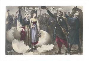 LP25     WWI, Military Heureuses Paques, Easter postcard,