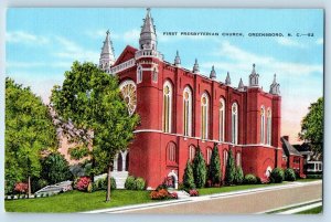Greensboro North Carolina NC Postcard First Presbyterian Church Exterior Scene