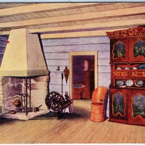 c1910s Decorah, IA Norway Interior Telemarken House Phil Hexom Art Postcard A120