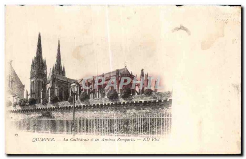 Old Postcard The Cathedral Quimper Veterans Remparts
