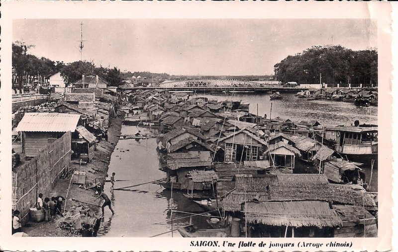 RPPC Vietnam, Saigon, Boats in River, 1950's French Indochina, Houseboats, Asia