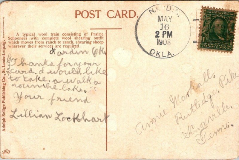 Wool Train out West Oklahoma 1908 Sheep Postcard