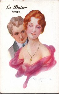 Romantic Couple Le Baiser Desire Vintage Postcard C110