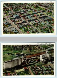 2 Postcards EL RENO, Oklahoma OK ~ Birdseye Views TOWN & MILLING DISTRICT c1940s