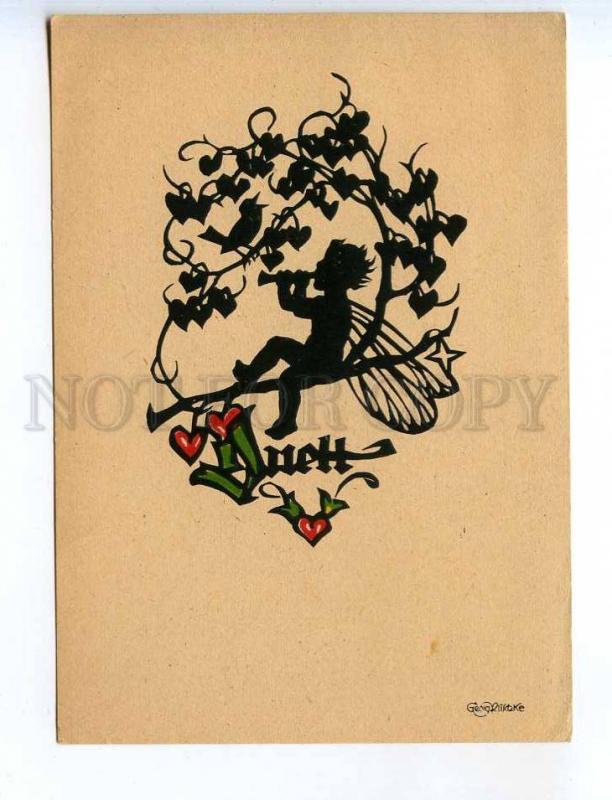 241323 GERMAN SILHOUETTE Elf musician birds Georg PLISCHKE OLD