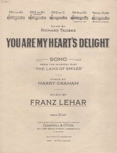 You Are My Heart's Delight Franz Lehar Old Sheet Music