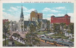 Michigan Detroit Central M E Church Hotel Wolverine & Y M C A Building Trolle...