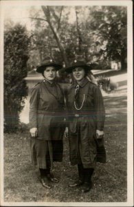 Pair of Girl Scouts in Uniforms c1915 Unidentified Real Photo Postcard