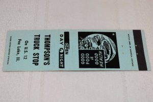 Thompsons Truck Stop Fox Lake Illinois Advertising 20 Strike Matchbook Cover