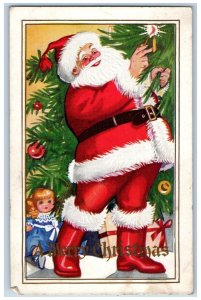 Christmas Postcard Santa Claus Decorating Christmas Tree With Toys Embossed