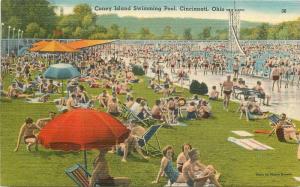 Block Cincinnati Ohio Coney Island Swimming Pool 1940s linen Tichnor 10477