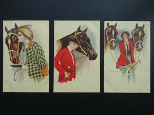 3 GLAMOUR LADIES & THEIR HORSES (1,3,4) by artist NANNI c1920s Postcards