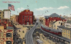 Cooper Square Elevated Railroad New York City 1910s postcard