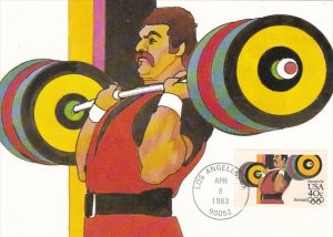 Weight Lifting Stamp 1984 Summer Olympics Los Angeles California