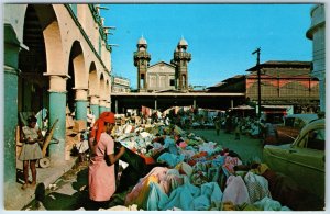 c1960s Port Au Prince, Haiti Iron Market City Square Clothing Merchant Cars A222