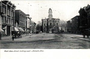 Newark, Ohio - A view of downtown on West Main Street - c1908