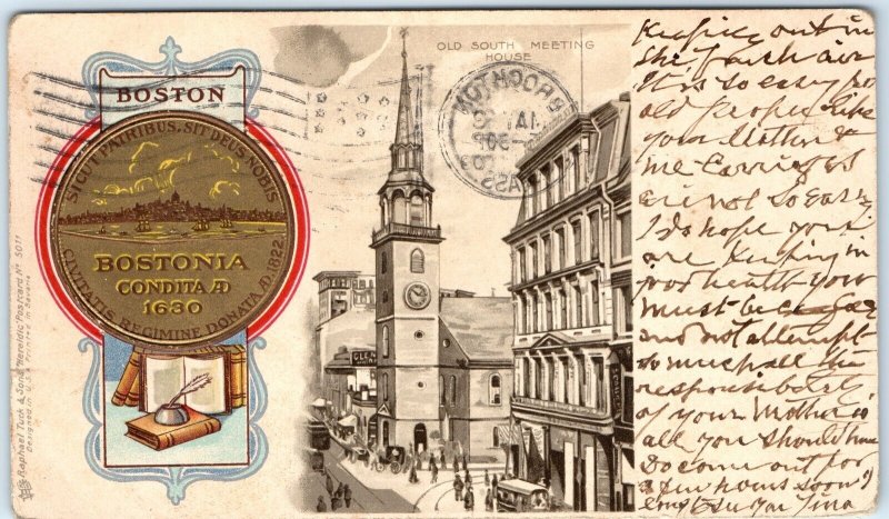c1900s PMC City of Bostonia AD 1630 Seal Raphael Tuck South Meeting House A102