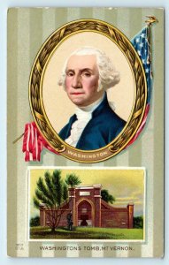 PATRIOTIC Embossed Greeting c1910s  Postcard - PRESIDENT WASHINGTON & TOMB