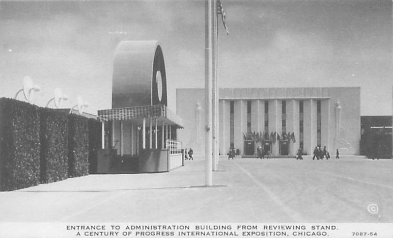 1933 Chicago World's Fair  Admin Building Entrance B&W Litho Postcard Un...