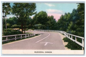 c1940's Scene of Road Trees in Muskoka Ontario Canada Unposted Postcard