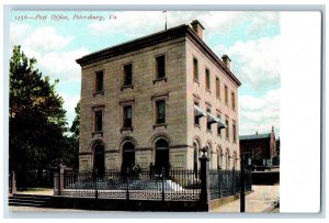 c1905 Post Office Building Fenced Stairs Entrance People Petersburg VA Postcard