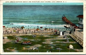 Postcard NJ Loch Arbour Bathing Beach & Miniature Golf Course 1931 K20
