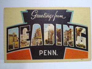 Greeting From Reading PA Large Letter Postcard Pennsylvania Linen Dexter Unused