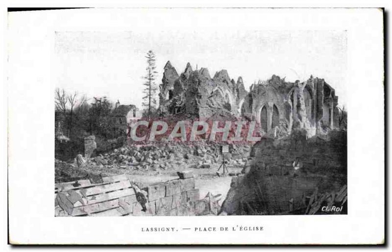 Postcard Old Army Lassigny the church space