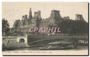 Old Postcard Paris Hotel de Ville and the Arcola Bridge