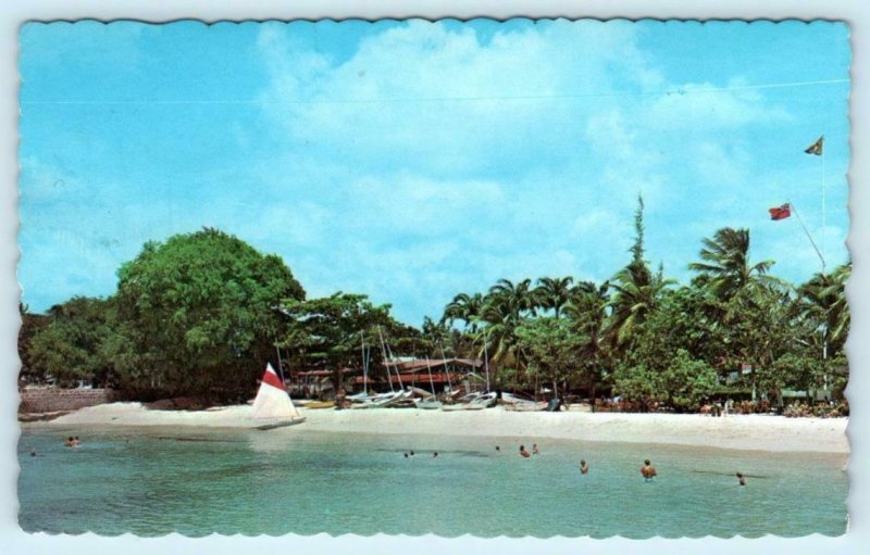 ST. MICHAEL, BARBADOS West Indies  ~ Beach at ROYAL YACHT CLUB c1960s  Postcard