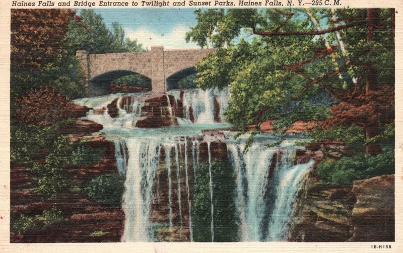 Vintage Postcard 1945 Haines Falls Bridge Entrance Twilight & Sunset Park NY