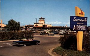 Sacramento California CA Municipal Airport Classic 1960s Cars Vintage Postcard