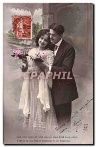 Fantasy - Couple - These verses are so pretty I feel my heart - Old Postcard