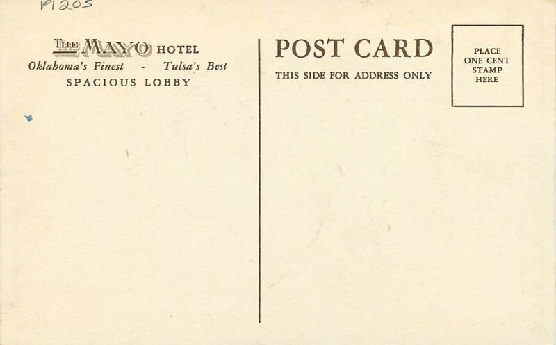Mayo Hotel roadside Tulsa Oklahoma Interior Postcard 20-10743
