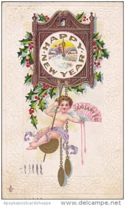 New Year Angel Swinging On Cuckoo Clock 1912